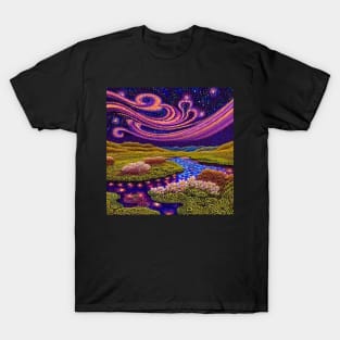 Abstract Aurora with river reflections T-Shirt